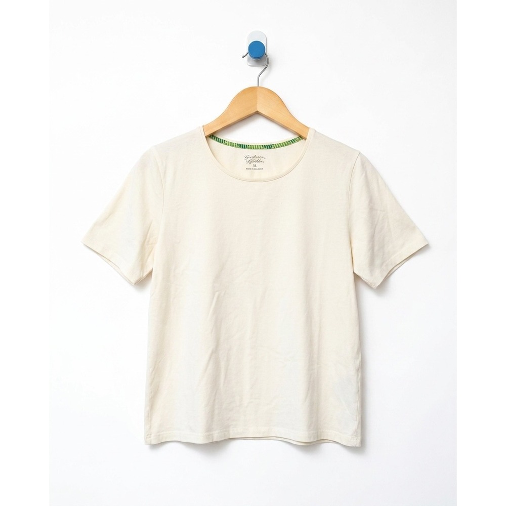 Gudrun Sjoden Cream T-Shirt XL Short Sleeve Crew Neck Scandi Basic Jersey top